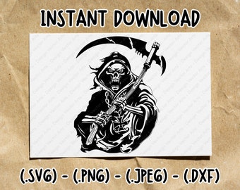 Grim Reaper Svg, Mietitore Png, Teschio Morte, Morte Svg, Horror Svg, Halloween Svg, Adesivo Grim Reaper, Silhouette Mietitore, Stencil Mietitore Dxf Png