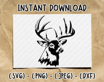 Deer Svg, Deer Head Svg, Deer Vector, Deer Clipart, Deer Silhouette, Hunting Svg, Deer Png, Deer Cricut File, Deer Stencil, Deer Dxf, Jpeg