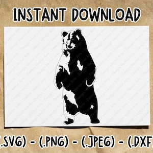Standing Bear Svg, Grizzly Bear Svg, Bear Silhouette, Bear Png, Bear Sublimation, Bear Cricut, Bear Transparent, Bear Instant Download, Dxf
