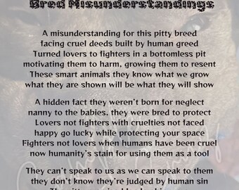 Bred Misunderstandings Printable Poem for Animal Pit Bull Dog Lovers **Digital Download**