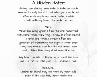 A Hidden Hater Printable Poem Art **Digital Download**