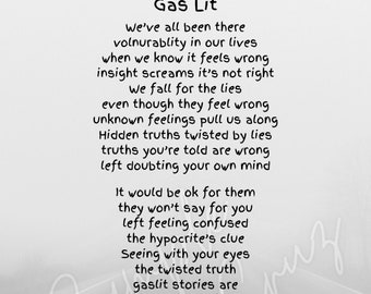 Gas Lit An Understanding of Manipulation and Gaslighting In Relationships Poem **Digital Download**