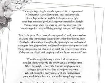 The Weight Anxiety Mental Health Depression Printable Poem **Digital Download**