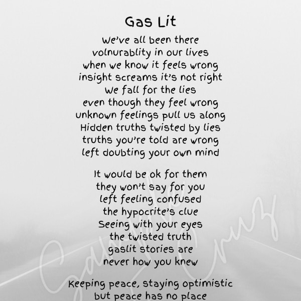 Gas Lit An Understanding of Manipulation and Gaslighting In Relationships Poem **Digital Download**