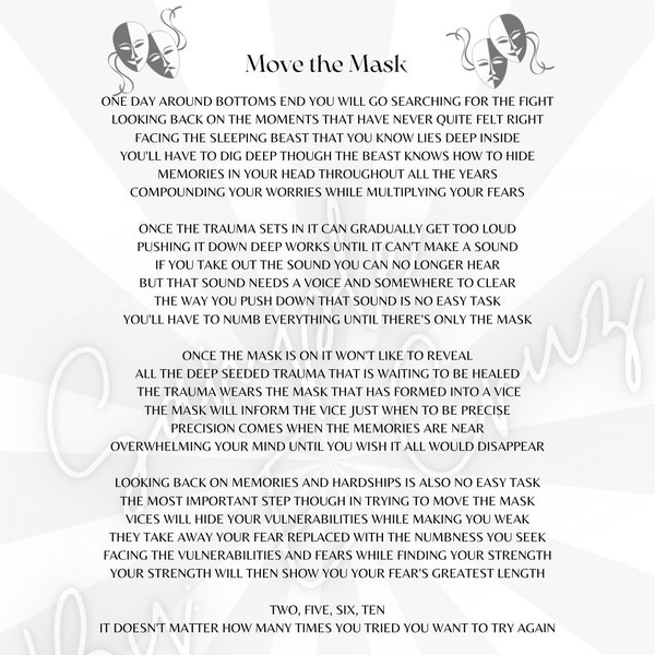 Move The Mask Addiction Sobriety Self Help Motivational Anxiety Depression Sadness Printable Poem **Digital Download**