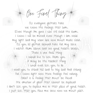 Poema imprimible del servicio funerario One Final Thing Grief Memorial **Descarga digital**