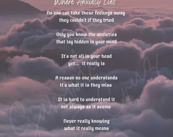 Where Anxiety Lies Depression Anxiety Understanding Art **Printable Poem** Digital download only