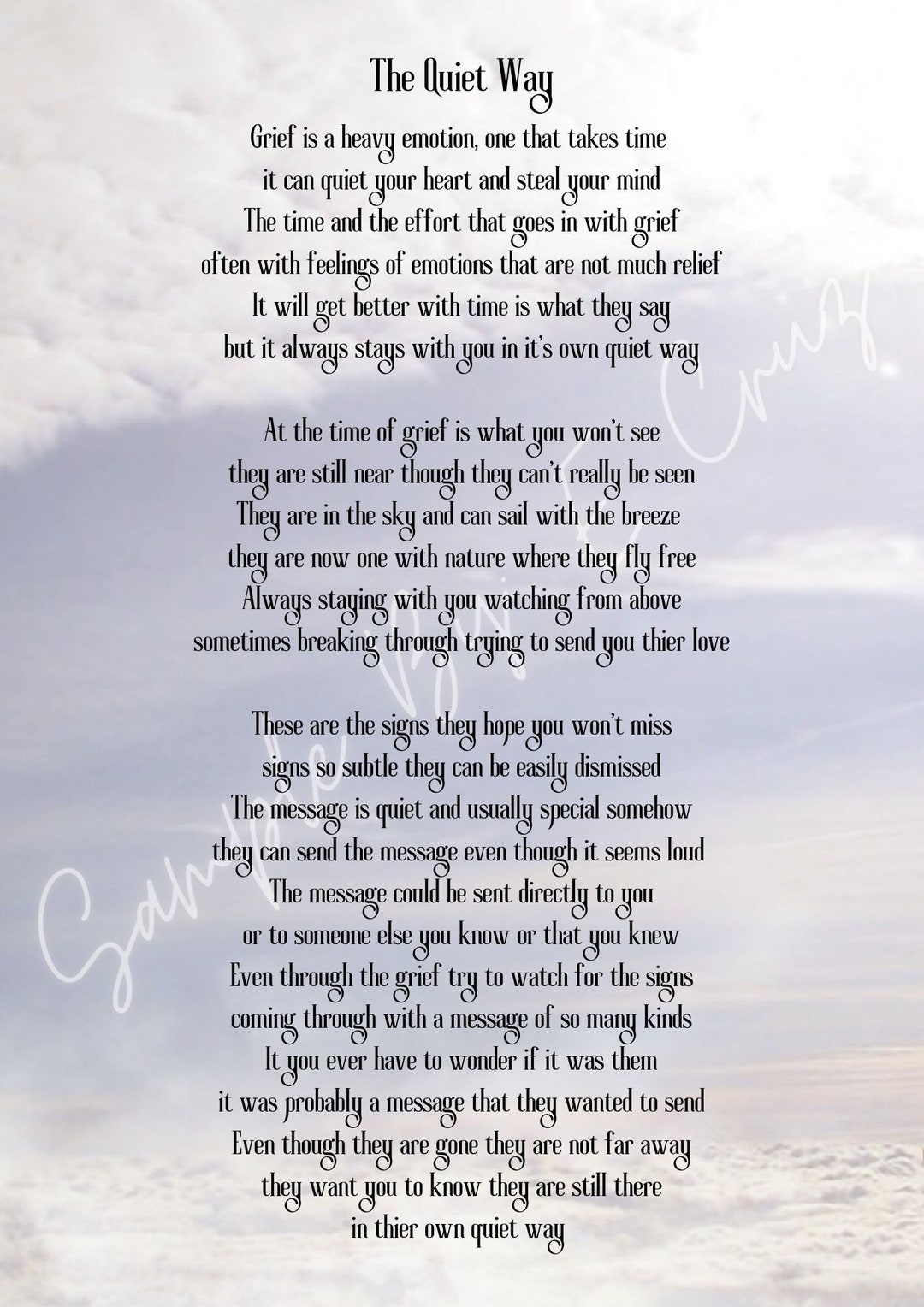 The Quiet Way Printable Poem for Funerals Memorials Services Grief