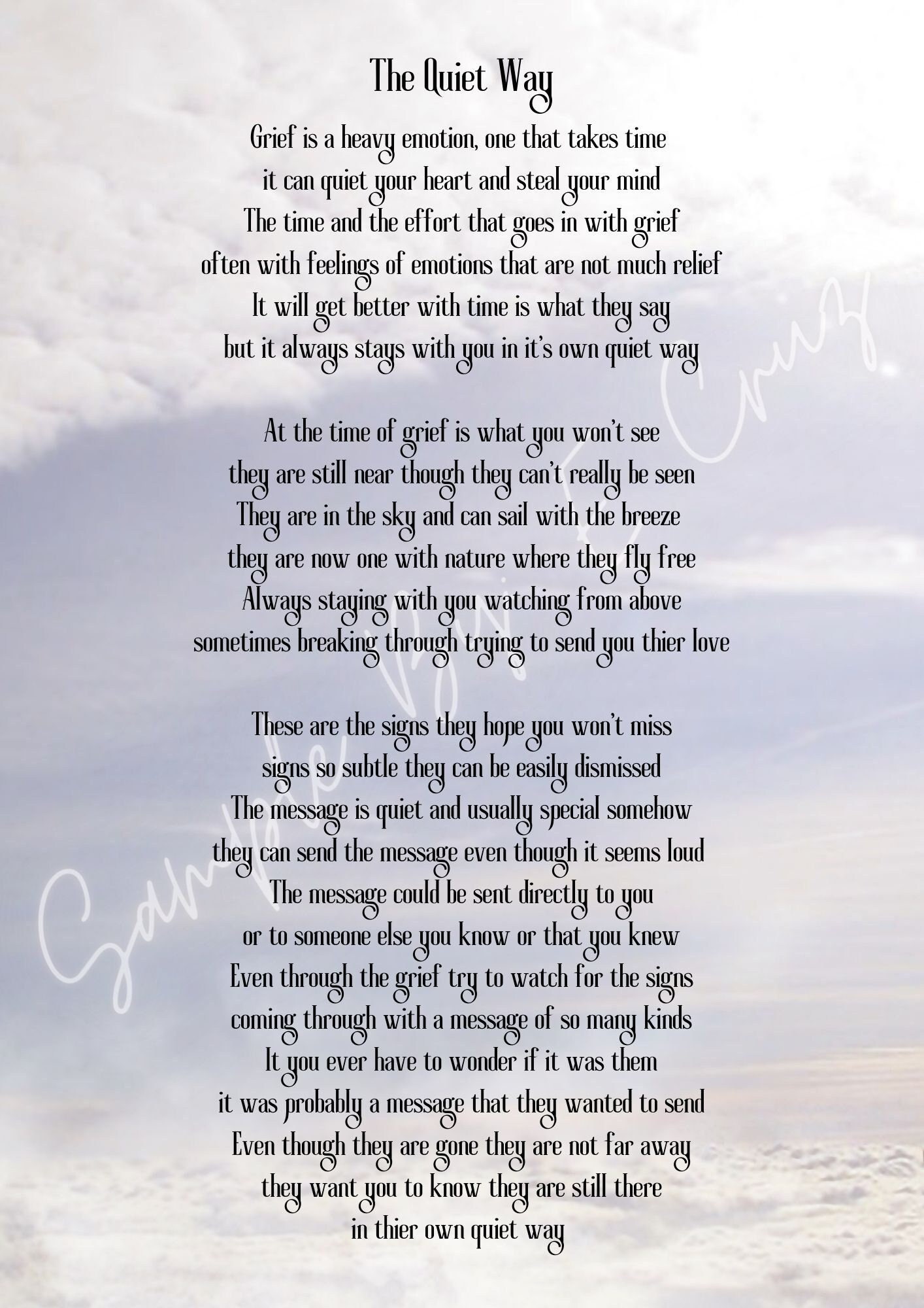 The Quiet Way Printable Poem for Funerals Memorials Services Grief