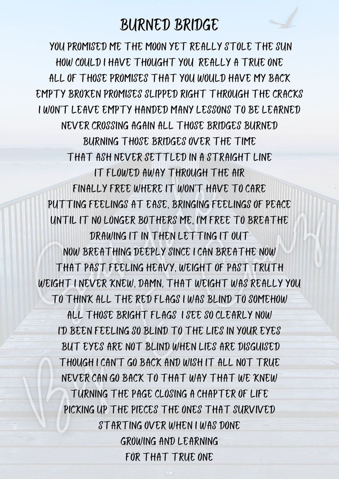 Burned Bridge Poem instant Download Printable Poem Hard Times Tough