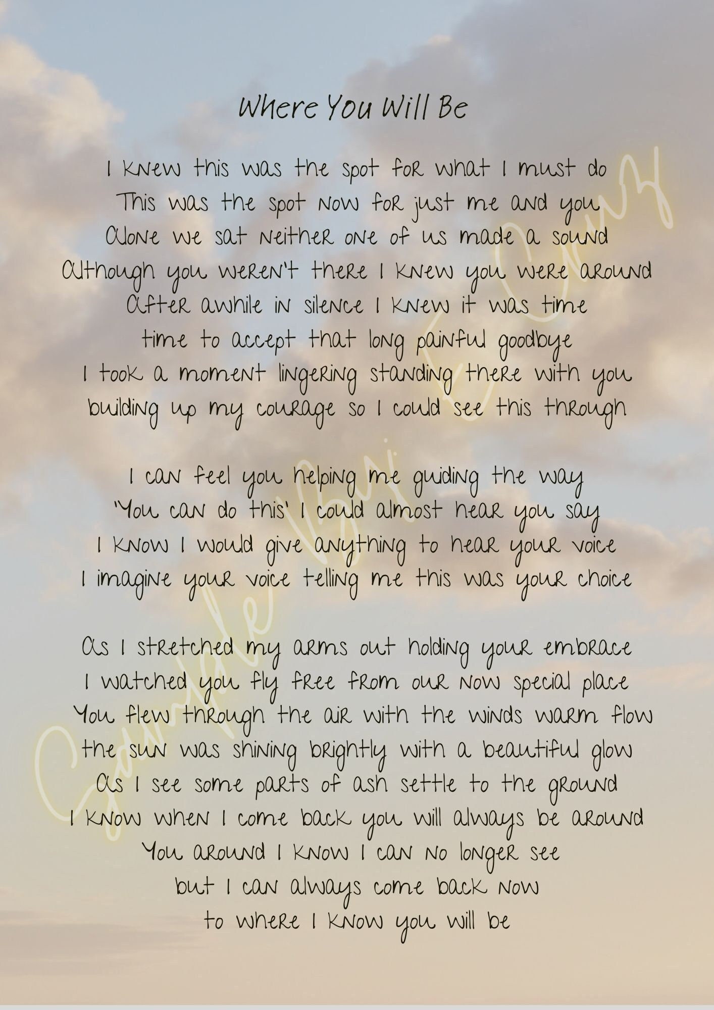 Printable poem for cremation memorial service funerals grief