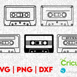 Muziekcassette SVG-bestanden, PNG DXF, Ideaal voor T-shirts, hoeden, stickers, stickers, feestdecoraties, plakboeken en meer, bestand voor snijden van vinyl