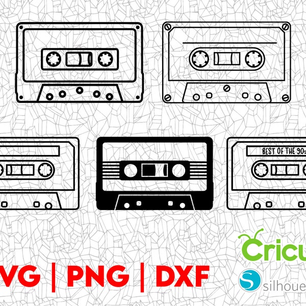 Music Cassette SVG Files, PNG DXF, Great for T-Shirts, Hats, Stickers, Decals, Party Decorations, Scrapbooks and more, Vinyl Cutting File