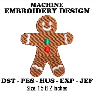 Gingerman Embroidery Design, Christmas DST, Embroidery Machine PES Files, Commercial Use. 2 sizes