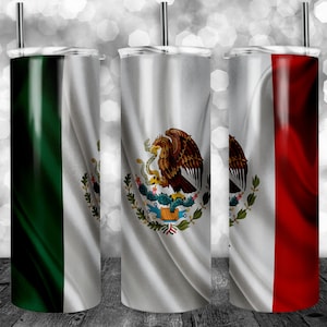 Diseño de vaso con la bandera de México para vasos de 20 oz - Envoltura para vaso, diseño de sublimación, recto ¡Se puede usar para sublimación y más! Bandera de México