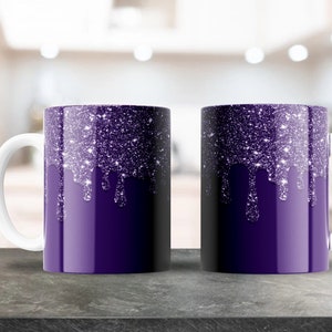 Lila Tassen Design, Tassen Wraps, 11-15oz Tassen, Sublimation Design, Tassenschablone, Kaffeebecher, Plantillas para taza de café, Glitzer Drip PNG