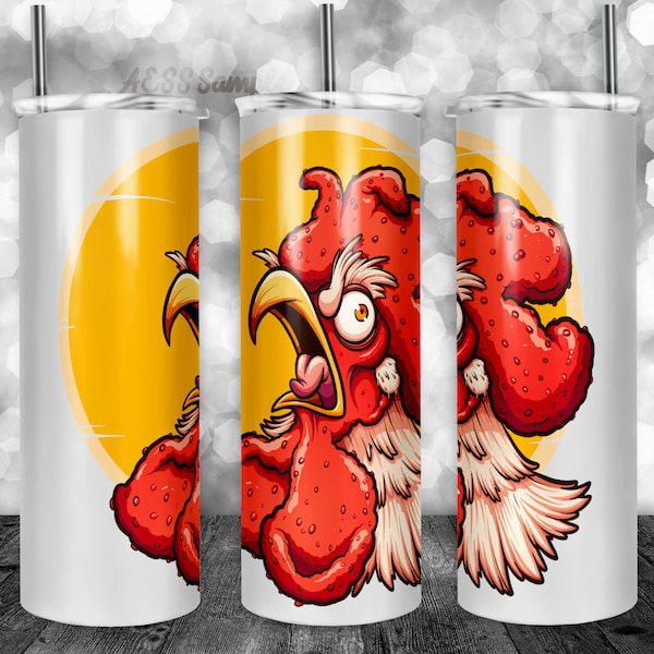 Rooster Sublimation Design for 20oz Skinny Tumblers, Funny Png Chicken Illustration