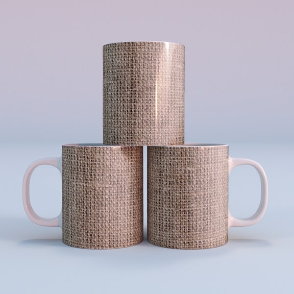 Burlap Texture Mug Design, Mug Wraps, 11oz Mugs, Sublimation Designs, Mug Template, Coffee Mugs, Plantillas para taza de cafe, Cool Mugs