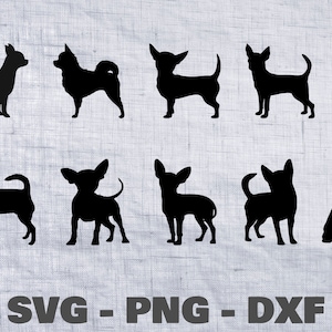 Chihuahua SVG-Dateien, PNG DXF, ideal für T-Shirts, Hüte, Aufkleber, Abziehbilder, Partydekorationen, Scrapbooks und mehr, Vinyldatei, Hunde