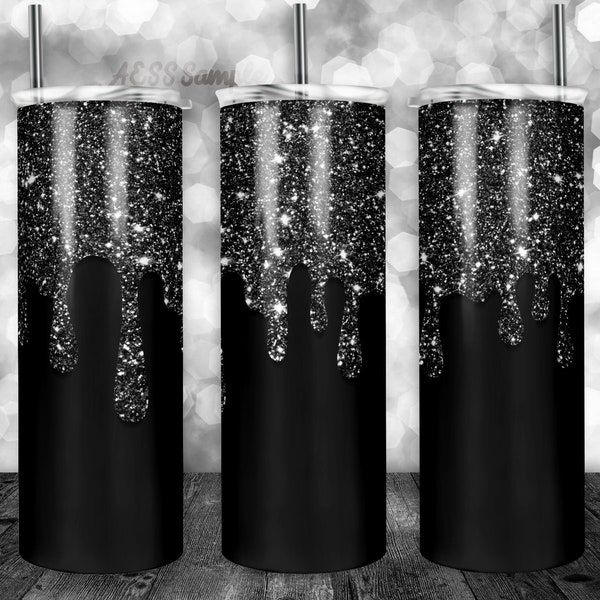 Black Glitter Drip Tumbler Design for 20oz Tumblers, Tumbler Wrap, Sublimation Design, Can be used for Sublimation & More! Glitter Pattern