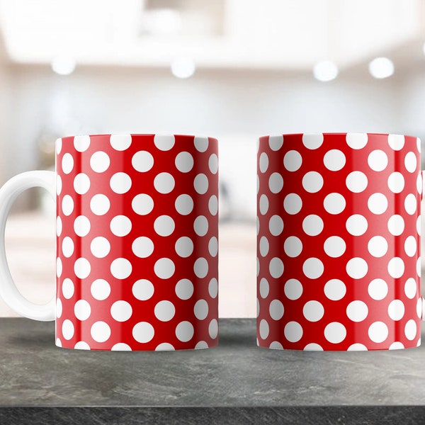 Rote Polkadot Tassen Design, Becher Wraps, 11oz Tassen, Sublimation Designs, TassenSchablone, Kaffeebecher, Plantillas para taza de café, Coole Tassen