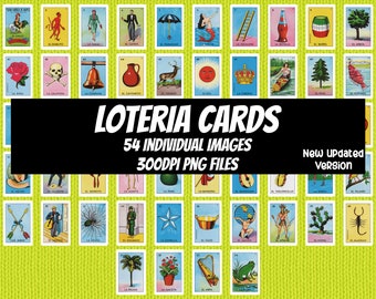 Loteria Design, 54 PNG Designs, Great for T-Shirts, Hats, Stickers, Decals, Party Decorations, Scrapbooks and more, Vinyl Cutting File