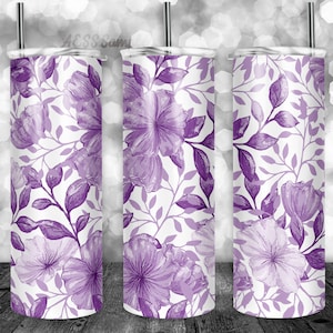 Lila Blumen Becher Design für 20oz Becher, Becher Wrap, Sublimation Design kann für Sublimation & mehr verwendet werden, Aquarell Blumen Design