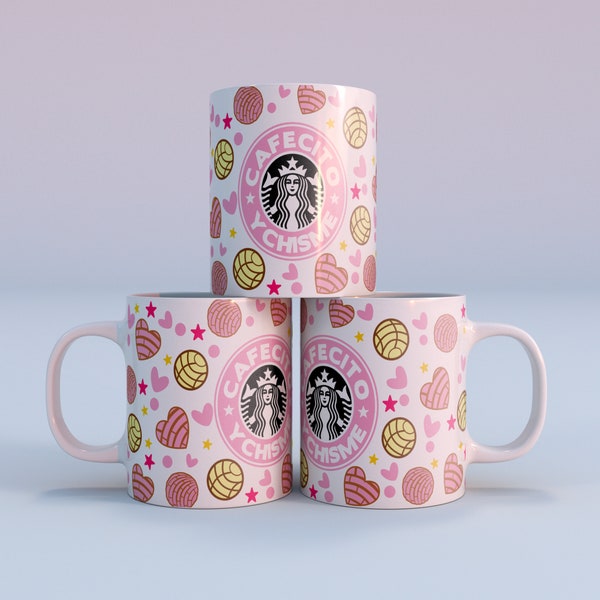 Cafecito Y Chisme Mug Design, Mug Wraps, 11oz Mugs, Sublimation Designs, Mug Template, Coffee Mugs, Plantillas para taza de cafe