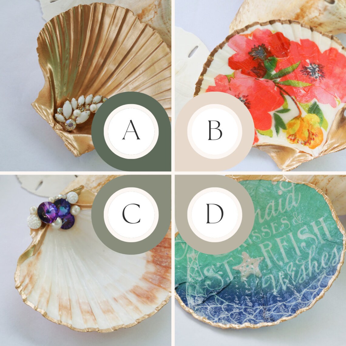 Decoupage Trinket/jewelry Dish, Shell Art Jewelry Dish, Scallop Shell ...
