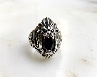 Bague Lion, Bague Argent Homme, Bague Animal, Bijoux Animaux Argent, Bague Lion Sauvage, Bague Lion, Bague Unisex, Bague pour Homme Femme, Fête des Pères