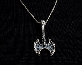 925 Sterling Oxidized Silver Viking Ax Necklace, Norse Mythology Ax Pendant, Viking Warrior Ax Necklace, Gift for Men, Oxidized Men Pendant