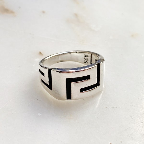 Silver Men Signet Ring, Greek Key Ring, Greek Key Design Rings, Geometric Rings, Greek Style Silver Men Ring, Ring for Men, Gift for Him