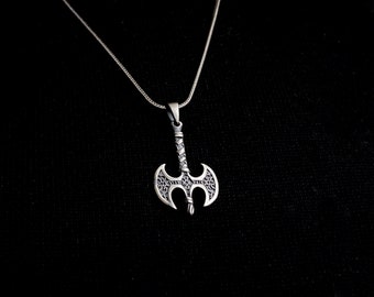 Silver Viking Ax Necklace, 925 Sterling Oxidized, Mythology Ax Pendant, Viking Warrior Ax Necklace, Gift for Men, Oxidized Men Pendant