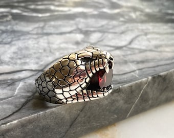Silver Snake Ring, Animal Ring, Serpent Ring, Snake Jewelry, Men Silver Ring, Gemstone Ring, Unisex Ring, Ring for Men Women, Dad Gift