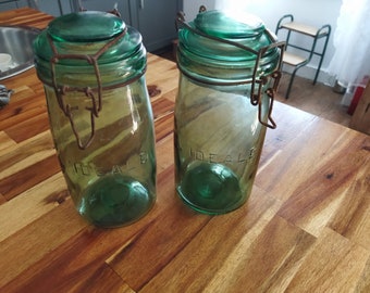 L'Ideale canning jar green glass