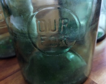 Vintage green glass canning jars Durfor