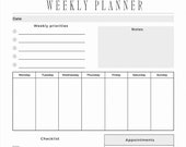 Printable weekly planner, Simple Planner, Instant Download, Notes and appointments, Checklist, 8.5 x 11 Letter Size