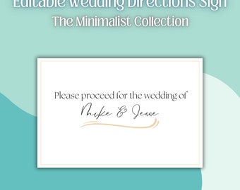 Plantilla de signo de direcciones de boda minimalista - Descarga instantánea, Autoedición, Imprimible, Signo imprimible, Editable, Personalizable, BRICOLAJE