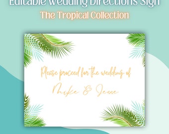 Plantilla de signo de direcciones de boda tropical - Descarga instantánea, Autoedición, Imprimible, Signo imprimible, Editable, Personalizable, BRICOLAJE