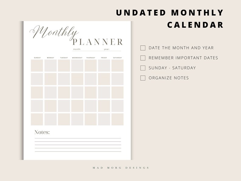 Undated Daily Weekly Monthly Printable Planner Etsy