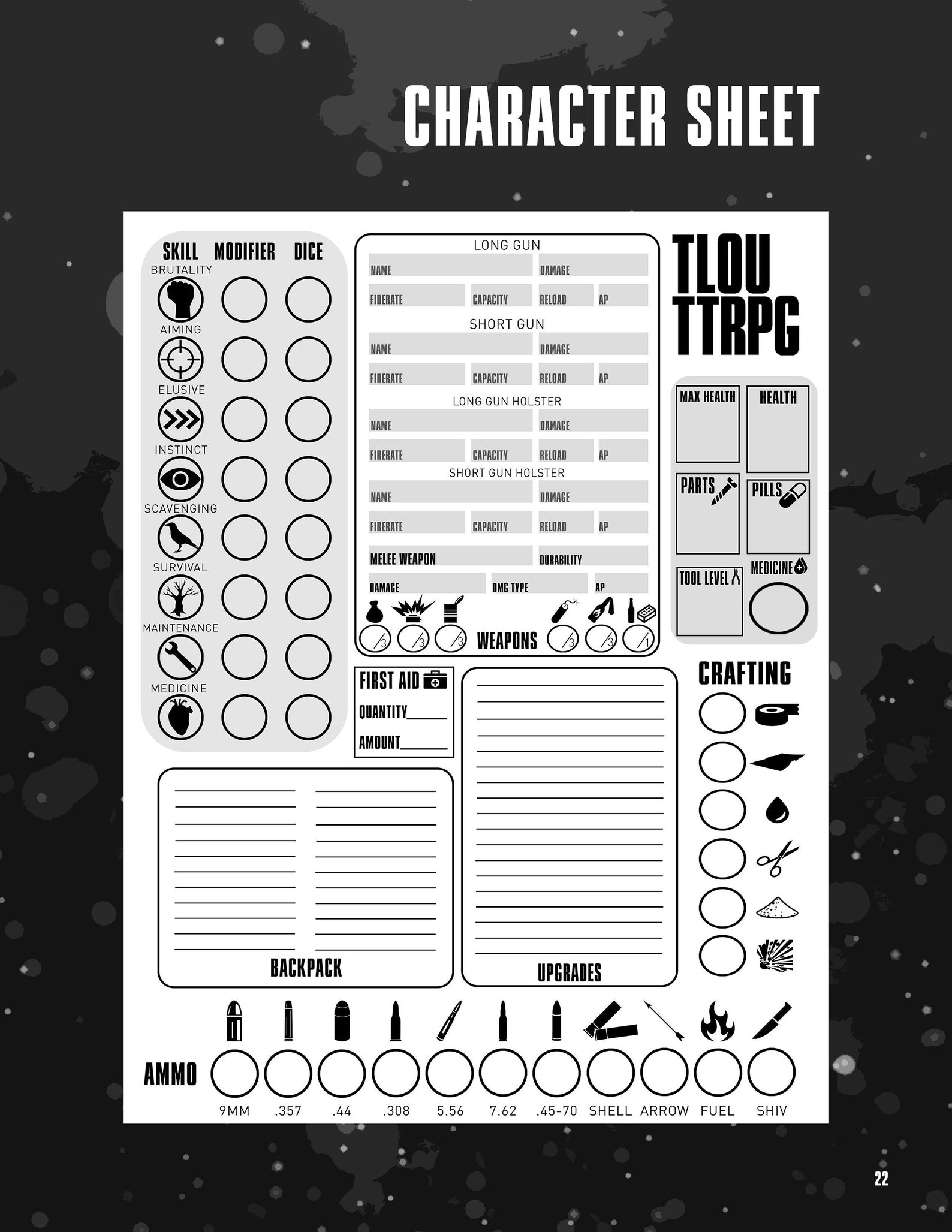 Tlou ttrpg character sheets pack etsy