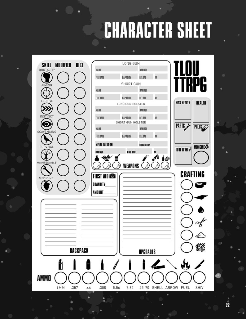 Tlou ttrpg character sheets pack etsy