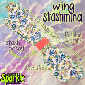 groovy neon lined handmade festival rave wing pashmina with stash pocket / stashmina scarf shawl sensory friendly for raves EDM shows pride