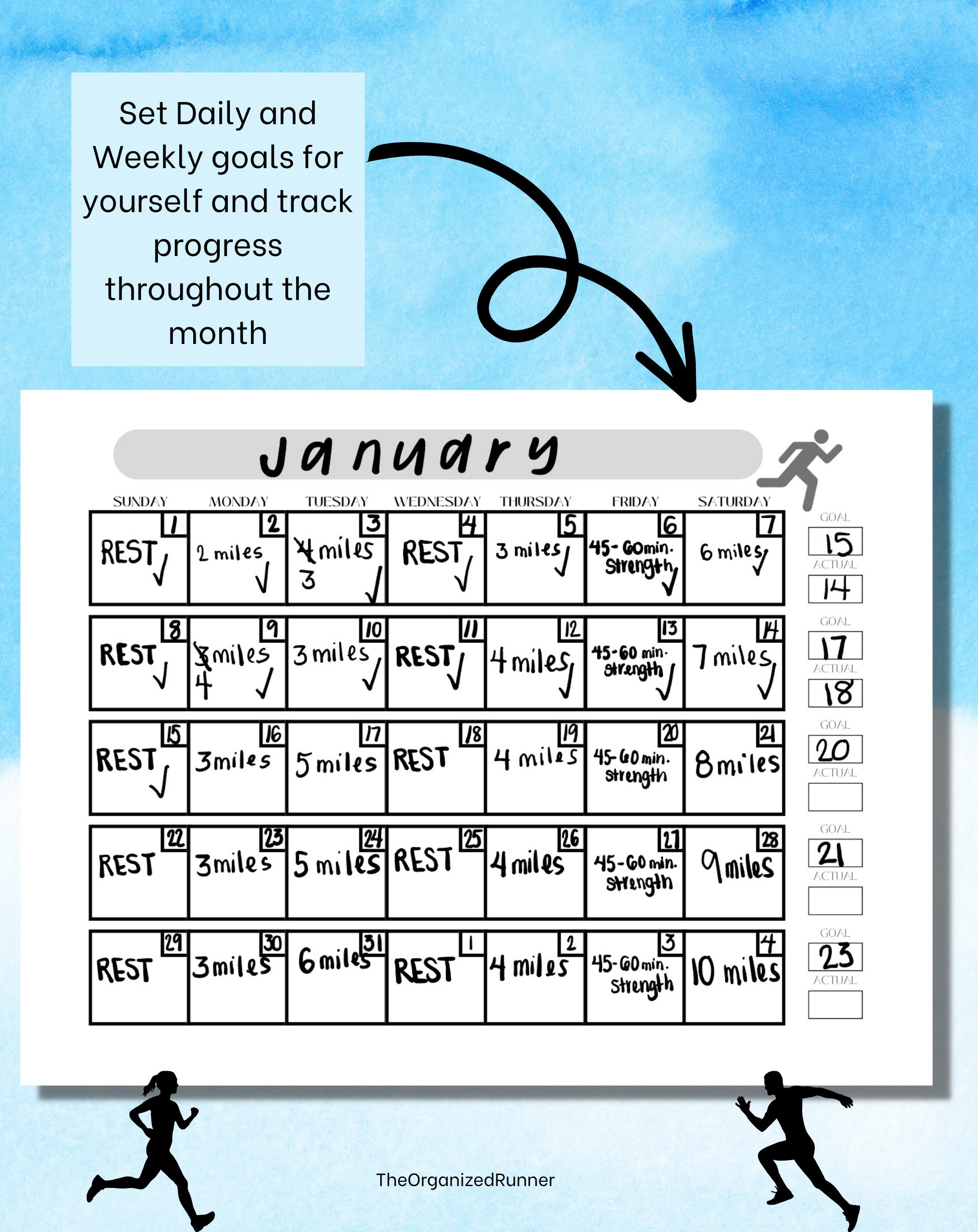 Runner's Monthly Calendar Printable Running Planner Printable Running