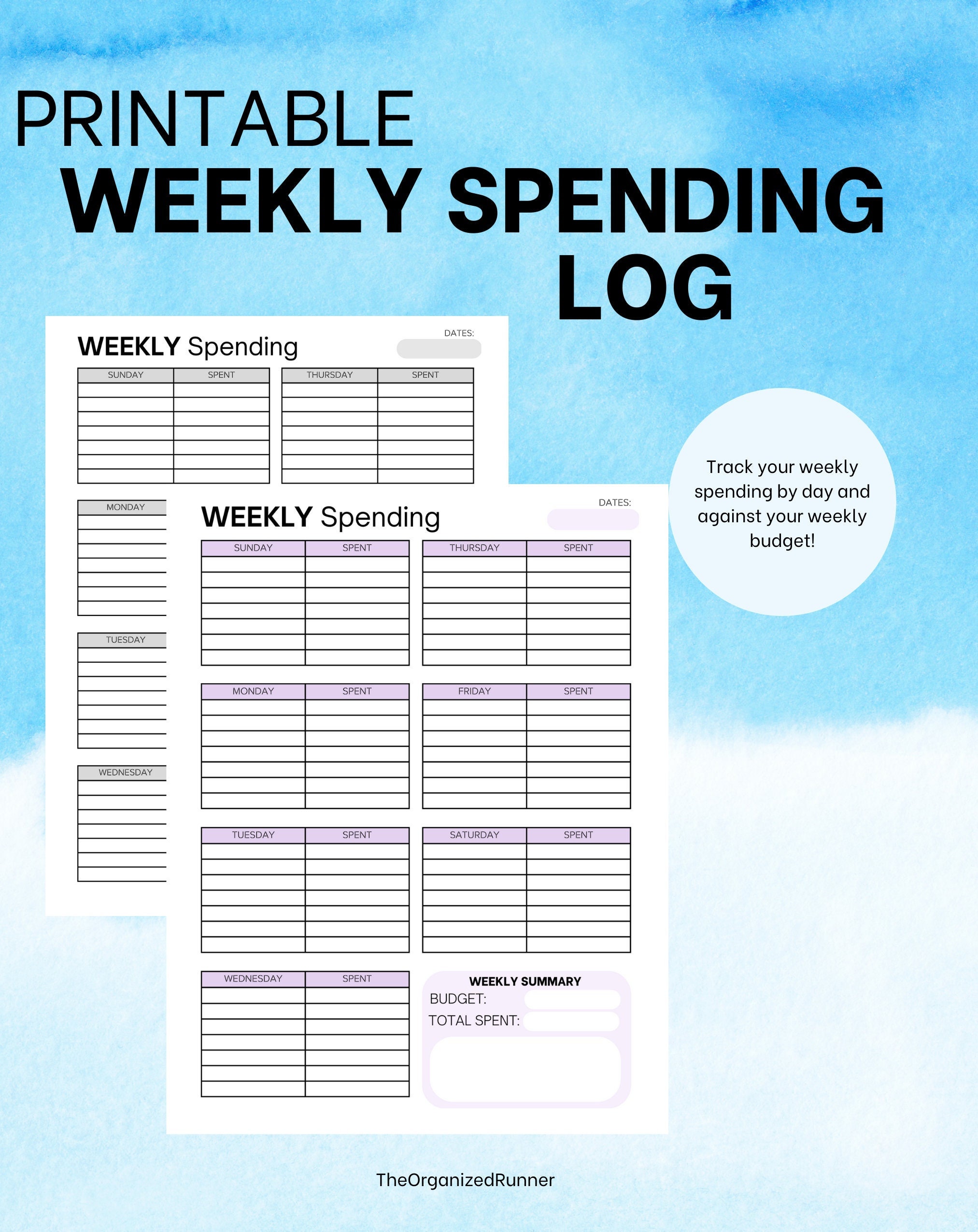 Weekly Spending Tracker | Spending Tracker | Expense Tracker Printable ...