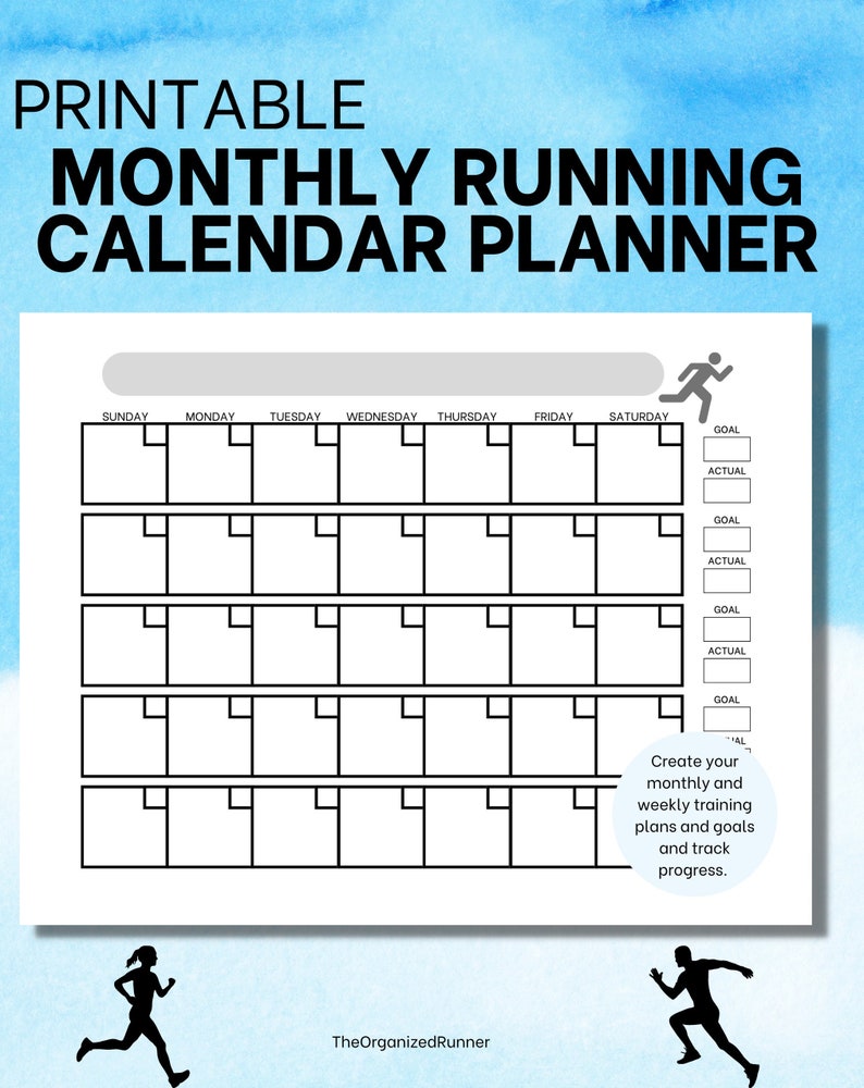 Runner's Monthly Calendar | Printable Running Planner | Printable Running Workout Tracker ...