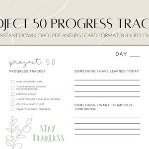 Minimalistic Project 50 Tracker | Project 50 Challenge | Digital Progress Tracker | Card Format Project 50 Tracker