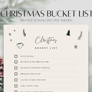 2022 Christmas Bucket List Digital | Printable Christmas To Do List | Winter Family Bucket List | 2022 Xmas Bucket List