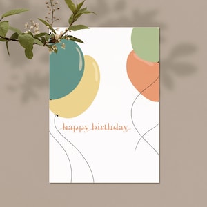 Downloadable Happy Birthday Card | Happy Birthday Balloon Card | Printable Birthday Card | Instant Download | DIGITAL Print | Gift for Her