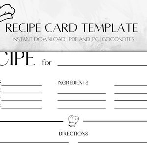 Classic Recipe Card Template | Recipe Card Template Digital | Minimalist Recipe Template | Templates Recipe Card